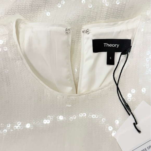 Theory Sequin T-Shirt Mini Dress Oversized White Small Chic Holiday Bridal Party - Picture 16 of 16